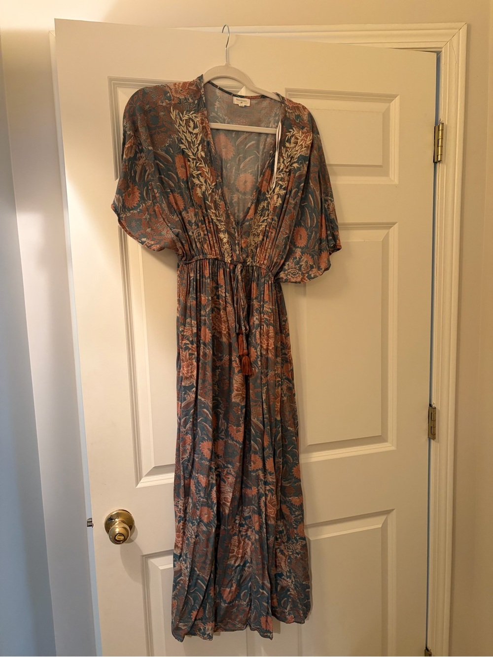 Cost Plus World Market Teal & Rust Floral Maxi Dress